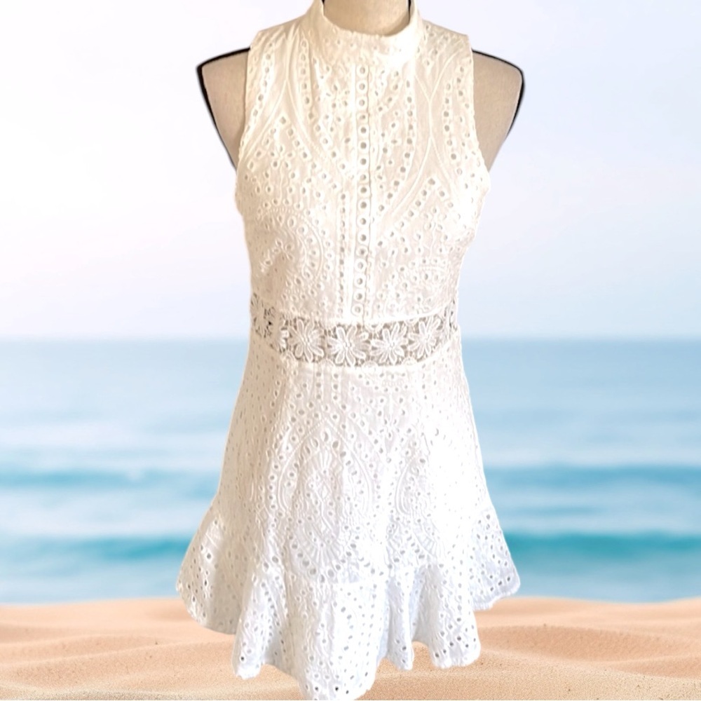 Altar’d State White Eyelet Lined (Polyester)Back Zip Dress (Cotton) Size Large
